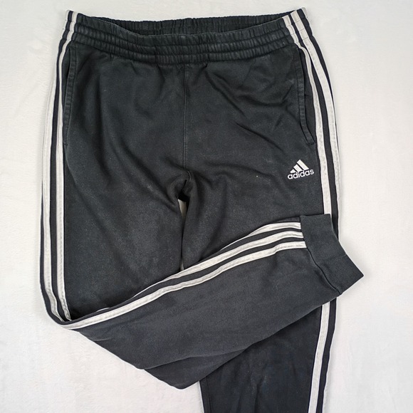 adidas Other - Adidas Boys XL 18/20‎ Black 3-Stripe Fleece Jogger Track Pants White Logo